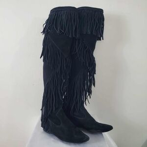 Sam Edelman URI Over The Knee Boot With Fringe Black Size 7.5US